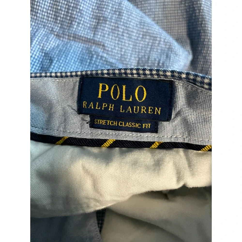 Polo Ralph Lauren Shorts Mens 33 Blue White Houndstooth Stretch 9